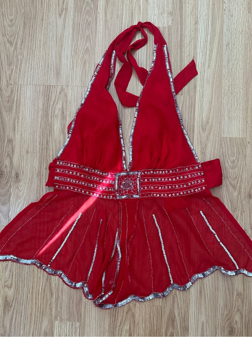 Red Sequin Halter Dance Costume for Kids